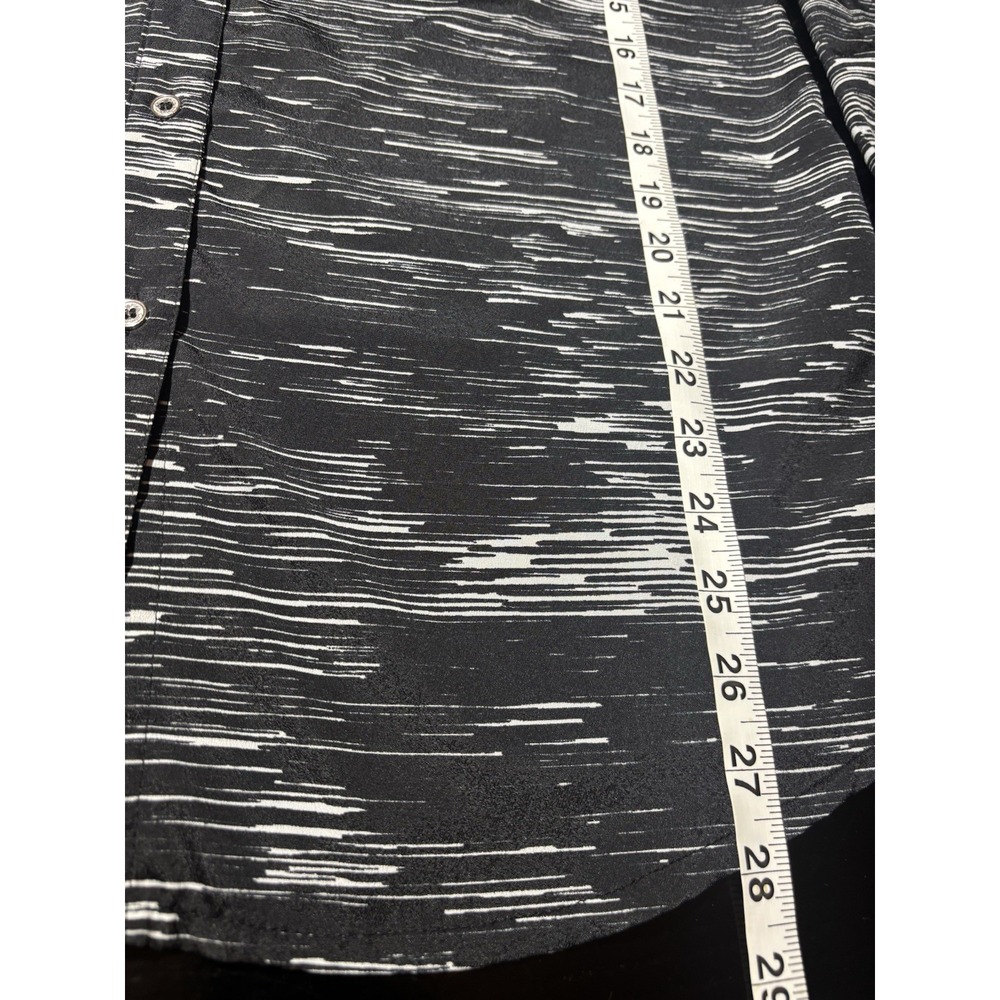 Calvin Klein Women's Blouse M Black White Abstract Print Roll Tab Sleeve - Picture 14 of 16